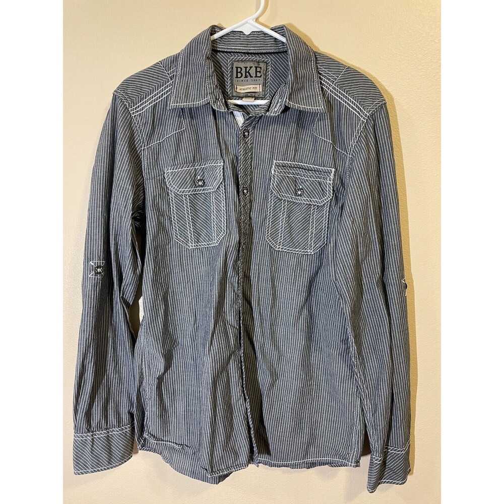 BKE Buckle Athletic Fit Men’s Long Sleeve Button Down Size M Black & White